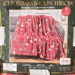 NEW Christmas Dogs Puppies Sherpa Fleece Blanket Throw 50” x 60” New In Package